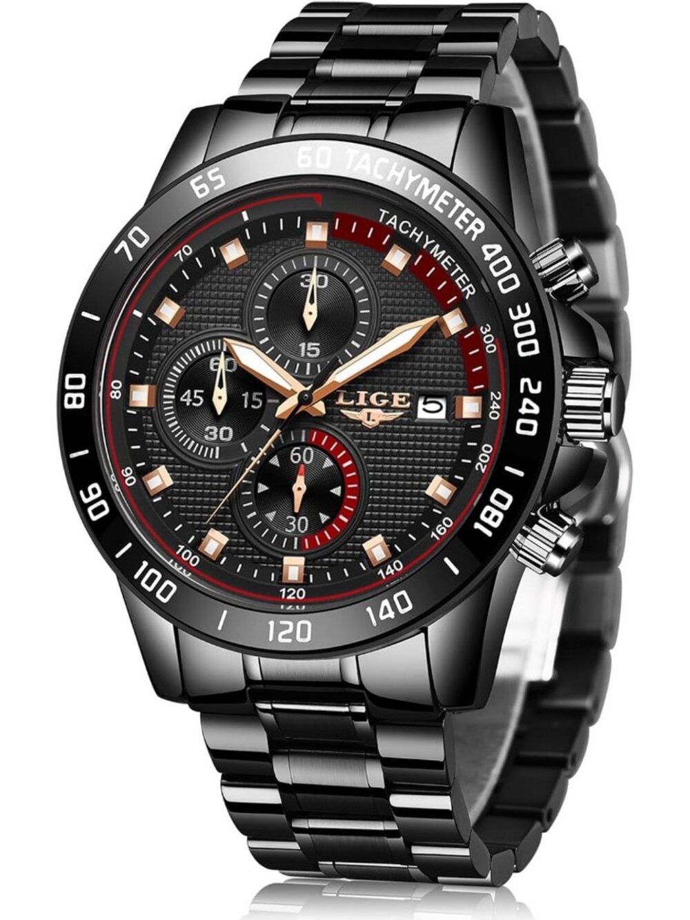 Men's Black Stainless Steel Case 3ATM Analog Chronograph Casual Wrist Watch